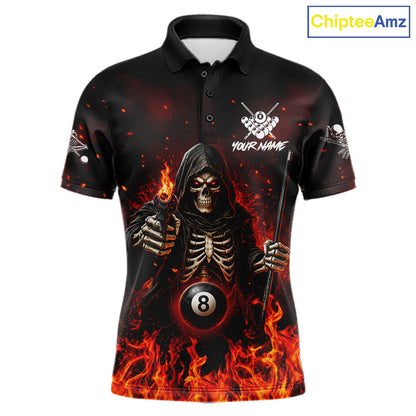 Personalized Fire Flame Grim Reaper Billiard Shirts For Men Custom 8 Ball Pool Team Jersey TDM8103