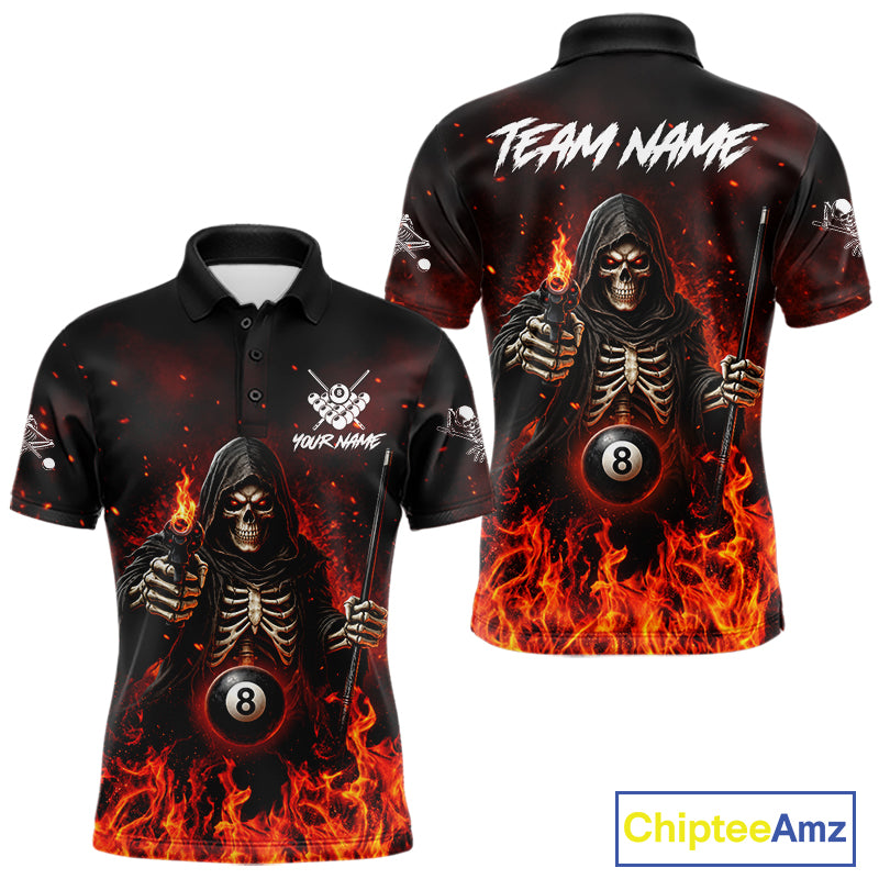Personalized Fire Flame Grim Reaper Billiard Shirts For Men Custom 8 Ball Pool Team Jersey TDM8103