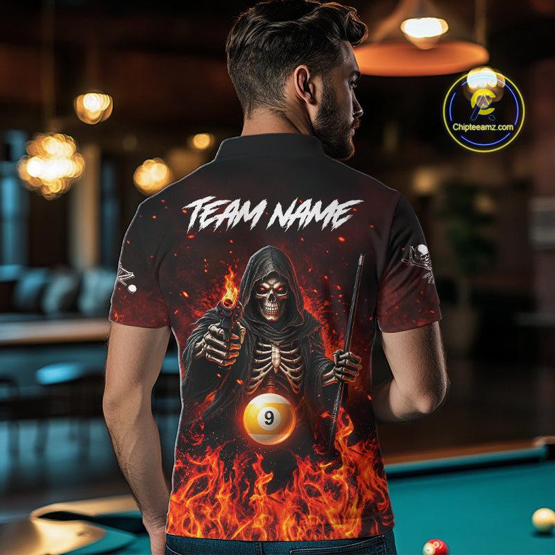 Personalized Fire Flame Grim Reaper Billiard Shirt For Men Custom 8 Ball & 9 Ball Pool Team Jersey TDM8104