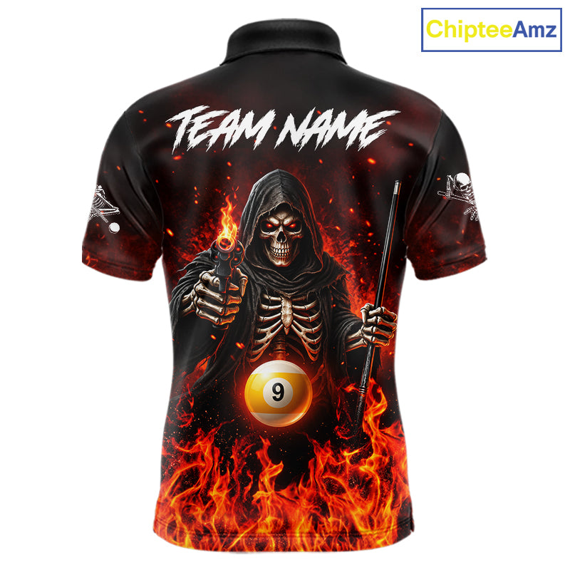 Personalized Fire Flame Grim Reaper Billiard Shirt For Men Custom 8 Ball & 9 Ball Pool Team Jersey TDM8104