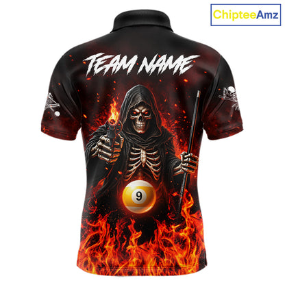 Personalized Fire Flame Grim Reaper Billiard Shirt For Men Custom 8 Ball & 9 Ball Pool Team Jersey TDM8104