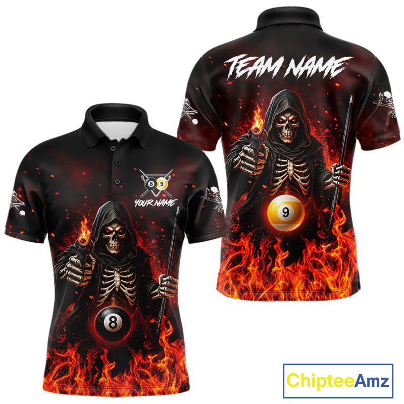 Personalized Fire Flame Grim Reaper Billiard Shirt For Men Custom 8 Ball & 9 Ball Pool Team Jersey TDM8104
