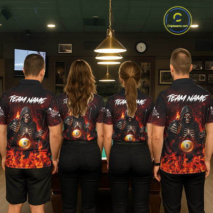 Personalized Fire Flame Grim Reaper Billiard Shirt For Men Custom 8 Ball & 9 Ball Pool Team Jersey TDM8104