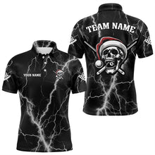 Load image into Gallery viewer, Personalized Santa Skull Thunder Lightning Billiard Shirts For Men Christmas Black Billiard Jersey TDM3147