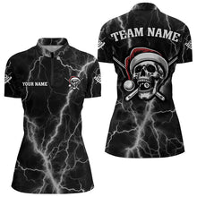 Load image into Gallery viewer, Personalized Santa Skull Thunder Lightning Billiard Shirts For Women Christmas Black Billiard Jersey TDM3147