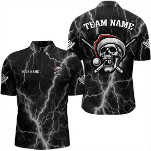 Personalized Santa Skull Thunder Lightning Billiard Shirts For Men Christmas Black Billiard Jersey TDM3147