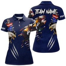 Load image into Gallery viewer, Personalized Blue Navy American Flag Eagle Women Billiard Shirts, Pride Patriotic Billiard Jerseys TDM3150