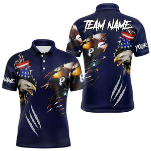 Personalized Blue Navy American Flag Eagle Men Billiard Shirts, Pride Patriotic Billiard Jerseys TDM3150