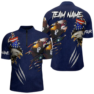 Personalized Blue Navy American Flag Eagle Men Billiard Shirts, Pride Patriotic Billiard Jerseys TDM3150