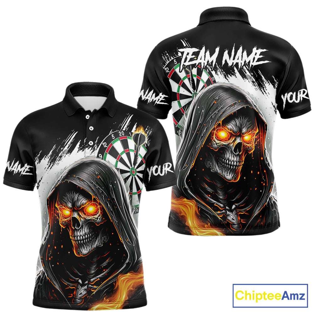 Personalized Grim Reaper Fire Dart Shirts For Men Custom Skull Dart Jersey Polo & 1/4 Zip |White TDM5369