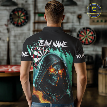 Personalized Grim Reaper Fire Dart Shirts For Men Custom Skull Dart Jersey Polo & 1/4 Zip |Turquoise TDM5370