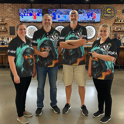 Personalized Grim Reaper Fire Dart Shirts For Women Custom Skull Dart Jersey Polo & 1/4 Zip |Turquoise TDM5370