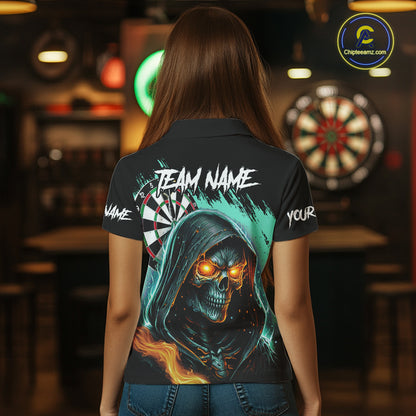 Personalized Grim Reaper Fire Dart Shirts For Women Custom Skull Dart Jersey Polo & 1/4 Zip |Turquoise TDM5370