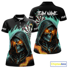Load image into Gallery viewer, Personalized Grim Reaper Fire Dart Shirts For Women Custom Skull Dart Jersey Polo &amp; 1/4 Zip |Turquoise TDM5370