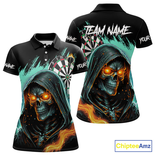 Personalized Grim Reaper Fire Dart Shirts For Women Custom Skull Dart Jersey Polo & 1/4 Zip |Turquoise TDM5370
