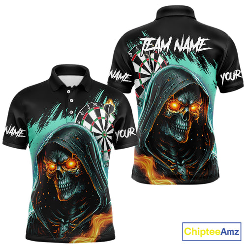 Personalized Grim Reaper Fire Dart Shirts For Men Custom Skull Dart Jersey Polo & 1/4 Zip |Turquoise TDM5370