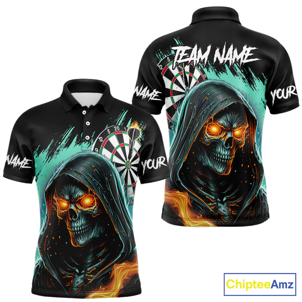 Personalized Grim Reaper Fire Dart Shirts For Men Custom Skull Dart Jersey Polo & 1/4 Zip |Turquoise TDM5370