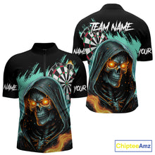 Load image into Gallery viewer, Personalized Grim Reaper Fire Dart Shirts For Men Custom Skull Dart Jersey Polo &amp; 1/4 Zip |Turquoise TDM5370