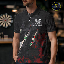 Load image into Gallery viewer, Custom Red Black Grunge Dart Shirts With Pocket Option For Men, Darts Jersey TDM5371