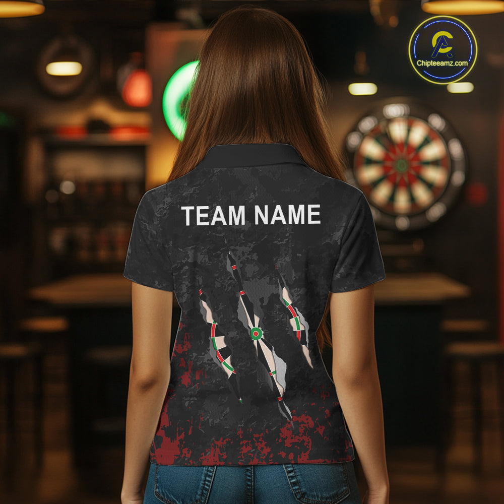Custom Red Black Grunge Dart Shirts With Pocket Option For Women, Darts Jersey TDM5371
