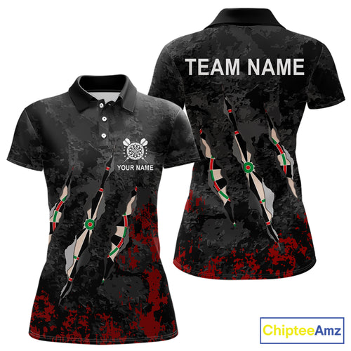 Custom Red Black Grunge Dart Shirts With Pocket Option For Women, Darts Jersey TDM5371