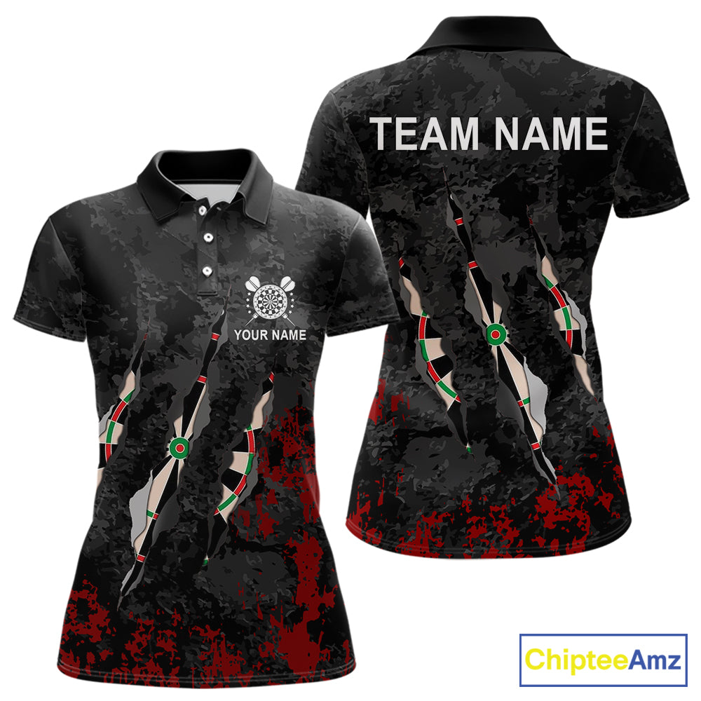 Custom Red Black Grunge Dart Shirts With Pocket Option For Women, Darts Jersey TDM5371