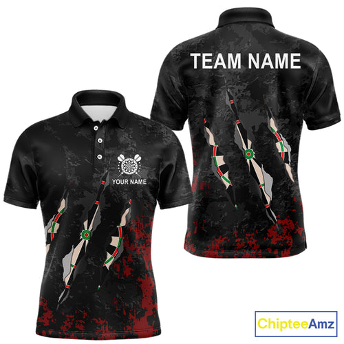 Custom Red Black Grunge Dart Shirts With Pocket Option For Men, Darts Jersey TDM5371