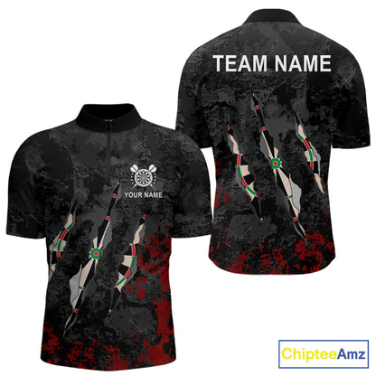 Custom Red Black Grunge Dart Shirts With Pocket Option For Men, Darts Jersey TDM5371