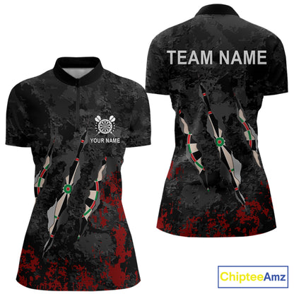 Custom Red Black Grunge Dart Shirts With Pocket Option For Women, Darts Jersey TDM5371