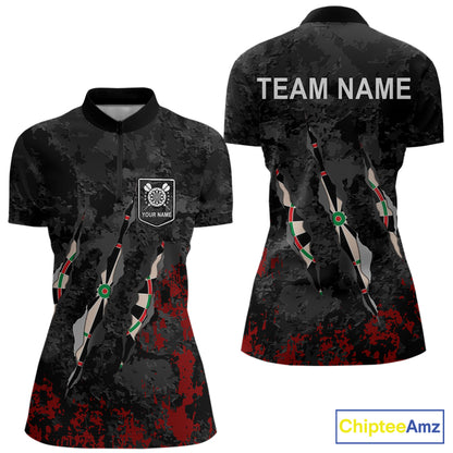 Custom Red Black Grunge Dart Shirts With Pocket Option For Women, Darts Jersey TDM5371