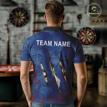 Load image into Gallery viewer, Custom Blue Red Grunge Dart Shirts With Pocket Option For Men, Darts Jersey TDM5372