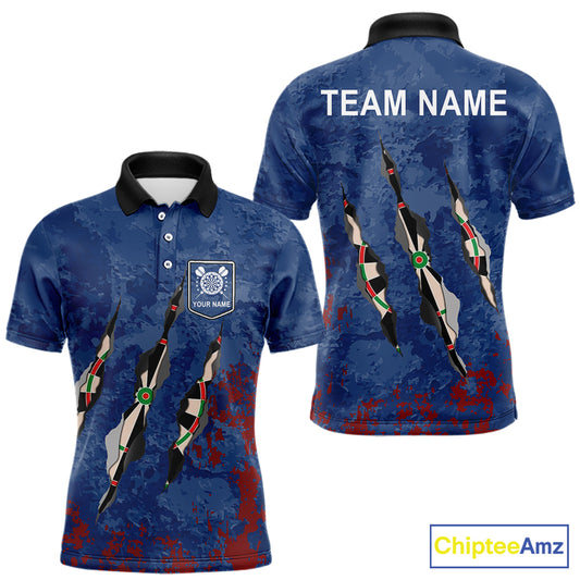Custom Blue Red Grunge Dart Shirts With Pocket Option For Men, Darts Jersey TDM5372