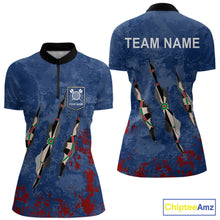 Load image into Gallery viewer, Custom Blue Red Grunge Dart Shirts With Pocket Option For Women, Darts Jersey TDM5372