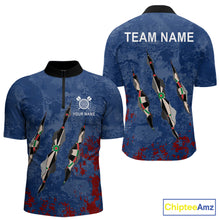 Load image into Gallery viewer, Custom Blue Red Grunge Dart Shirts With Pocket Option For Men, Darts Jersey TDM5372