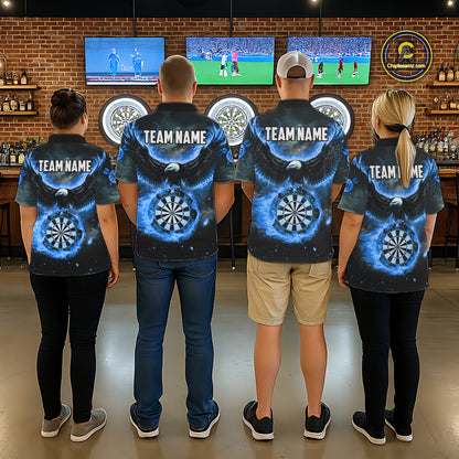 Personalized Fire Flame Blue Dartboard Eagle Dart Shirts For Women, Darts League Team Jerseys TDM5373
