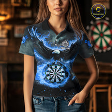Load image into Gallery viewer, Personalized Fire Flame Blue Dartboard Eagle Dart Shirts For Women, Darts League Team Jerseys TDM5373