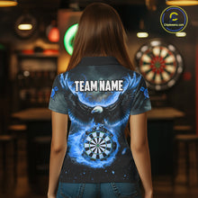Load image into Gallery viewer, Personalized Fire Flame Blue Dartboard Eagle Dart Shirts For Women, Darts League Team Jerseys TDM5373
