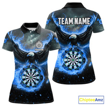 Load image into Gallery viewer, Personalized Fire Flame Blue Dartboard Eagle Dart Shirts For Women, Darts League Team Jerseys TDM5373