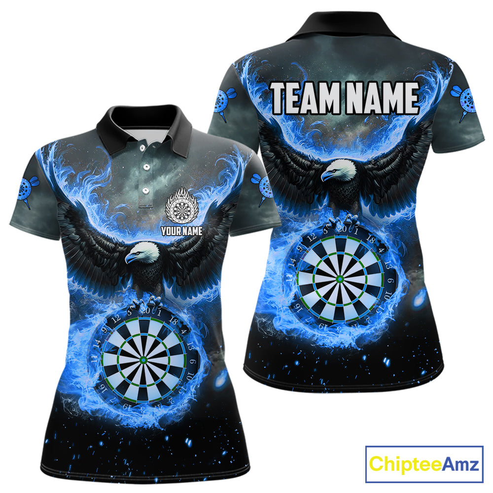 Personalized Fire Flame Blue Dartboard Eagle Dart Shirts For Women, Darts League Team Jerseys TDM5373
