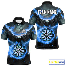 Load image into Gallery viewer, Personalized Fire Flame Blue Dartboard Eagle Dart Shirts For Men, Darts League Team Jerseys TDM5373