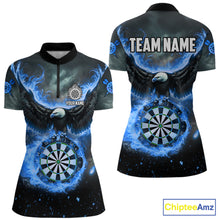 Load image into Gallery viewer, Personalized Fire Flame Blue Dartboard Eagle Dart Shirts For Women, Darts League Team Jerseys TDM5373
