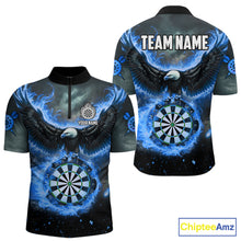 Load image into Gallery viewer, Personalized Fire Flame Blue Dartboard Eagle Dart Shirts For Men, Darts League Team Jerseys TDM5373