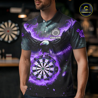 Personalized Fire Flame Purple Dartboard Eagle Dart Shirts For Men, Darts League Team Jerseys TDM5374