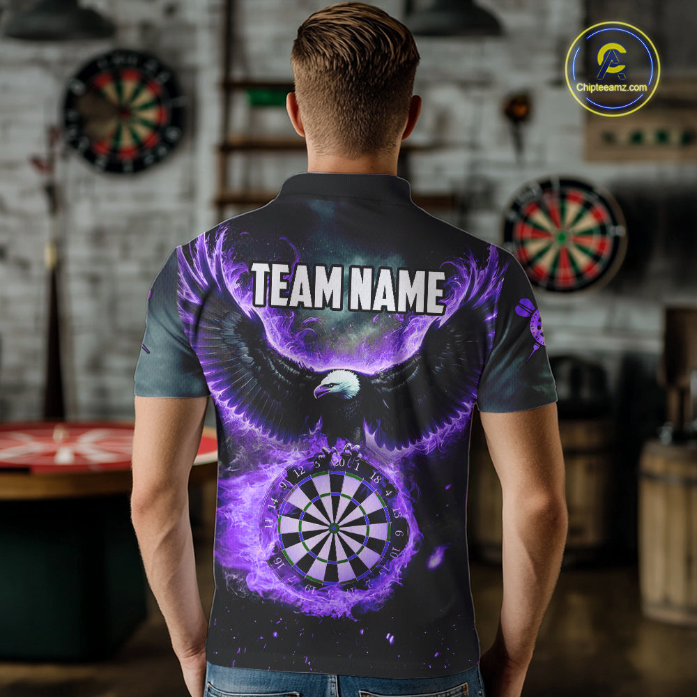 Personalized Fire Flame Purple Dartboard Eagle Dart Shirts For Men, Darts League Team Jerseys TDM5374