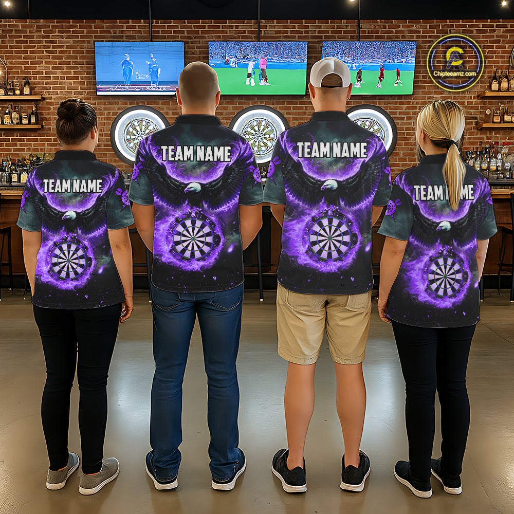 Personalized Fire Flame Purple Dartboard Eagle Dart Shirts For Women, Darts League Team Jerseys TDM5374