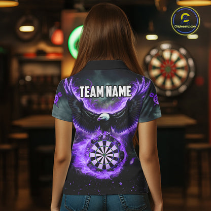 Personalized Fire Flame Purple Dartboard Eagle Dart Shirts For Women, Darts League Team Jerseys TDM5374