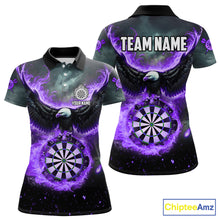 Load image into Gallery viewer, Personalized Fire Flame Purple Dartboard Eagle Dart Shirts For Women, Darts League Team Jerseys TDM5374