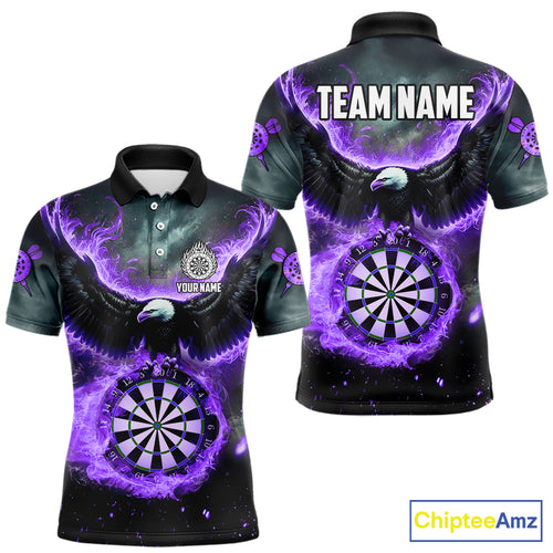 Personalized Fire Flame Purple Dartboard Eagle Dart Shirts For Men, Darts League Team Jerseys TDM5374