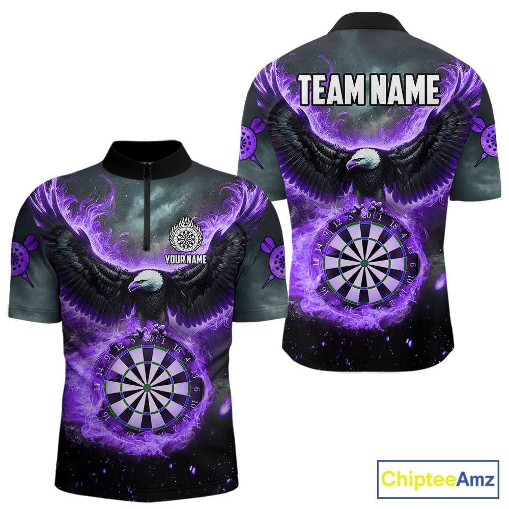 Personalized Fire Flame Purple Dartboard Eagle Dart Shirts For Men, Darts League Team Jerseys TDM5374