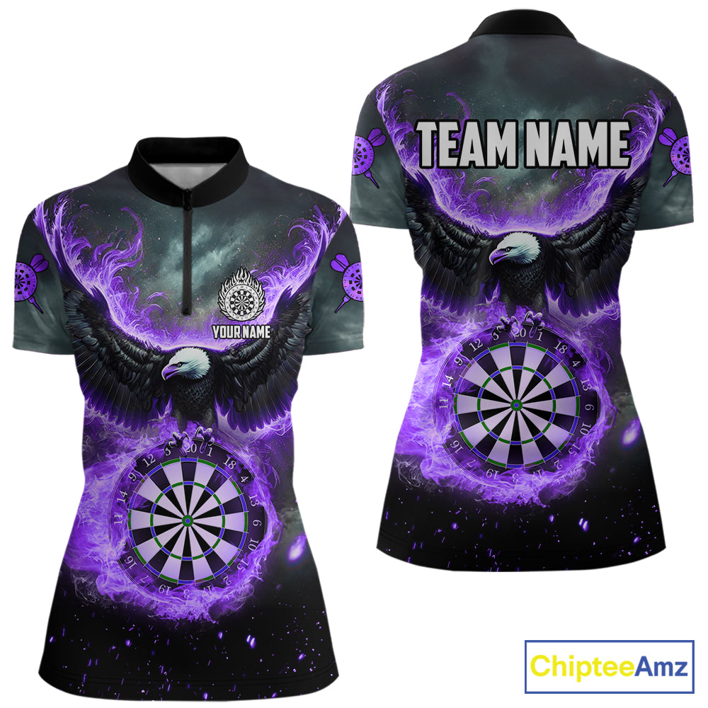 Personalized Fire Flame Purple Dartboard Eagle Dart Shirts For Women, Darts League Team Jerseys TDM5374